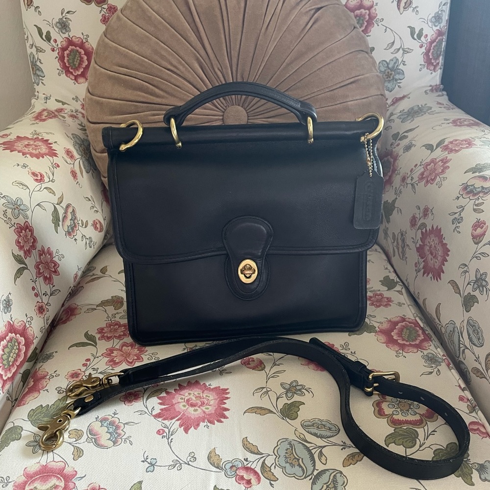 Vintage Coach Willis Top Handle Black Leather Bag